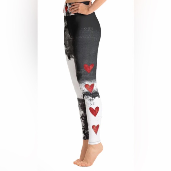 Debbie Dannheisser Black & White w/ Red Hearts High Waist Leggings, Sz L - Picture 1 of 10